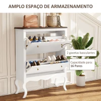 HOMCOM Móvel Sapateira Estilo Francês Sapateira com 2 Gavetas Prateleiras Ajustáveis para 16 Pares de Sapato 84x29x109 cm Branco(m-4)