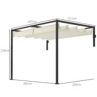 Outsunny Pérgola de Parede 297x211x220 cm Pérgola de Jardim com Teto Retrátil e Estrutura de Aço Pérgola Creme(m-3)