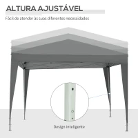 Outsunny Tenda de Jardim com Paredes Laterais Amovíveis Janelas Porta com Fecho de Correr e Bolsa de Transporte 295x295x196-258 cm Cinzento(m-9)