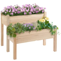 Outsunny Horta Elevada de Madeira de 2 Níveis Horta para Cultivo de Plantas Flores Verduras 86x85x72 cm Madeira(m-10)