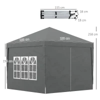 Outsunny Tenda de Jardim com Paredes Laterais Amovíveis Janelas Porta com Fecho de Correr e Bolsa de Transporte 295x295x196-258 cm Cinzento(m-3)