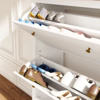 HOMCOM Móvel Sapateira Estilo Francês Sapateira com 2 Gavetas Prateleiras Ajustáveis para 16 Pares de Sapato 84x29x109 cm Branco(m-8)