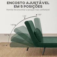 HOMCOM Sofá Cama Sofá Convertível em Cama de 2 Lugares Dobrável com Encosto Ajustável em 5 Níveis e 2 Almofadas 102x73x81 cm Verde(m-5)