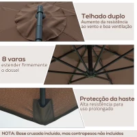 Outsunny Chapéu de Sol de Jardim Ø300x250cm Chapéu de Sol Excêntrico Inclinável com Manivela Base Cruzada Café(m-5)