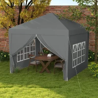 Outsunny Tenda de Jardim com Paredes Laterais Amovíveis Janelas Porta com Fecho de Correr e Bolsa de Transporte 295x295x196-258 cm Cinzento(m-2)