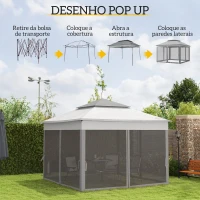 Outsunny Tenda Dobrável Exterior 325x325x270 cm Tenda de Jardim com Teto Duplo Rede Mosquiteira Amovível e Bolsa de Transporte Cinzento(m-4)