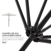 Outsunny Chapéu de Sol de Jardim Ø230x216 cm com Teto Ajustável Abertura Manual Impermeável para Terraço Pátio Piscina Praia Creme(m-8)