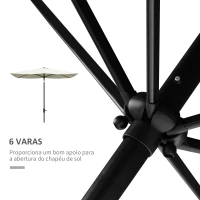 Outsunny Chapéu de Sol de Jardim 290x205x248 cm Proteção UV50+ Chapéu de Sol Inclinável com Teto de Ventilação e Manivela Creme(m-6)