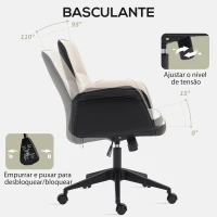 HOMCOM Cadeira de Escritório Giratória com Altura Ajustável Basculante Apoio para os Braços 66x65x93-103 cm Bege e Preto(m-5)