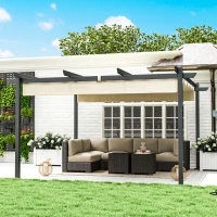 Outsunny Verstelbare Tuin-Pergola, Paviljoen met Aluminium Frame, Buiten Baldakijn, voor Tuin, Balkon, Terras, Beige(m-8)
