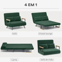 HOMCOM Sofá Cama Sofá Convertível em Cama de 2 Lugares Dobrável com Encosto Ajustável em 5 Níveis e 2 Almofadas 102x73x81 cm Verde(m-4)