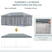 Outsunny Tenda Dobrável 585x295x270 cm Tenda de Jardim com 6 Mosquiteiros Bolsa de Transporte e Estrutura de Aço Cinza(m-6)