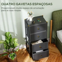 HOMCOM Cómoda para Dormitório Cómoda de Tecido com 4 Gavetas Dobráveis com Frentes de Couro PU 46x30x98 cm Preto(m-4)