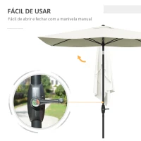Outsunny Chapéu de Sol de Jardim 290x205x248 cm Proteção UV50+ Chapéu de Sol Inclinável com Teto de Ventilação e Manivela Creme(m-5)