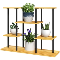 Outsunny Support plantes intérieur étagère plante à 6 niveaux cadre en acier base bois massif 80 x 24 x 61,5 cm bois naturel