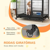 PawHut Gaiola para Cães com Parte Superior Rebatível Suporte de Tigelas Bandeja Amovível Rodas e Porta Dupla 109x72x79 cm Preto(m-9)