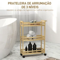 HOMCOM Carrinho para Casa de Banho de Bambu com 3 Níveis Carrinho de Arrumação para Casa de Banho Cozinha 55x20x75 cm Madeira(m-4)