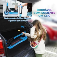 SPORTNOW Trotinete Elétrica Dobrável para Crianças 120 W Autonomia 6 km e Máximo 10 km/h com Travão Luzes LED 74x52x83-87 cm Azul(m-7)