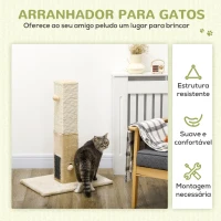 PawHut Poste Arranhador para Gatos 79 cm Arranhador para Gatos com Bola Suspensa e Poste de Juta 59,5x39x79 cm Creme e Bege(m-4)