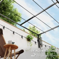 Outsunny Pérgola de Parede 297x211x220 cm Pérgola de Jardim com Teto Retrátil e Estrutura de Aço Pérgola Creme(m-7)