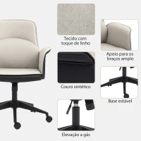 HOMCOM Cadeira de Escritório Giratória com Altura Ajustável Basculante Apoio para os Braços 66x65x93-103 cm Bege e Preto(m-4)