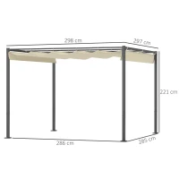 Outsunny 3 x 3 m Tuin-Pergola met Inklapbaar Dak, Paviljoen, Baldakijn voor Schaduw, UPF30+, Beige(m-3)