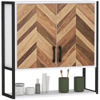 HOMCOM Armário de Parede para Casa de Banho com 2 Portas Prateleiras Ajustáveis e Prateleira Aberta 59x20x60 cm Branco e Madeira(m-10)