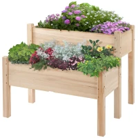 Outsunny Horta Elevada de Madeira de 2 Níveis Horta para Cultivo de Plantas Flores Verduras 86x85x72 cm Madeira(m-11)