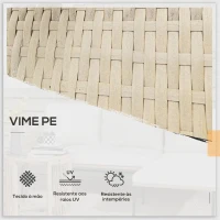 Outsunny Conjunto de Móveis de Jardim em Vime com Sofá de 2 Lugares Chaise Longue Almofadas e Mesa Auxiliar Creme e Madeira(m-4)