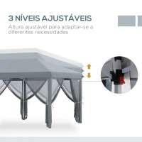 Outsunny Tenda Dobrável 585x295x270 cm Tenda de Jardim com 6 Mosquiteiros Bolsa de Transporte e Estrutura de Aço Cinza(m-7)