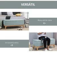 HOMCOM Banco Pé de Cama com Arrumação 72L Estofado em Linho com Pés de Madeira e Almofadas Ajustáveis  110x39x45 cm Cinzento Azulado(m-5)