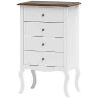 HOMCOM Cómoda com 4 Gavetas Cómoda para Dormitório Estilo Francês com Sistema Anti-Tombo 60x40x98,5 cm Branco e Madeira(m-11)