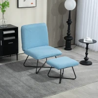 HOMCOM Poltrona Sala de Estar com Apoio para os Pés Poltrona Relax com Pés de Aço em Forma de Cruz Azul Claro(m-6)