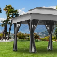Outsunny Tenda Dobrável Exterior 325x325x270 cm Tenda de Jardim com Teto Duplo Rede Mosquiteira Amovível e Bolsa de Transporte Cinzento(m-7)