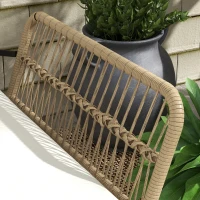 Outsunny Conjunto de Móveis de Jardim em Vime com Sofá de 2 Lugares Chaise Longue Almofadas e Mesa Auxiliar Creme e Madeira(m-7)