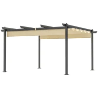 Outsunny Verstelbare Tuin-Pergola, Paviljoen met Aluminium Frame, Buiten Baldakijn, voor Tuin, Balkon, Terras, Beige(m-1)