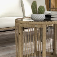 Outsunny Conjunto de Móveis de Jardim em Vime com Sofá de 2 Lugares Chaise Longue Almofadas e Mesa Auxiliar Creme e Madeira(m-9)