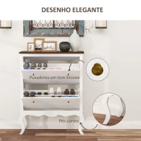 HOMCOM Móvel Sapateira Estilo Francês Sapateira com 2 Gavetas Prateleiras Ajustáveis para 16 Pares de Sapato 84x29x109 cm Branco(m-6)