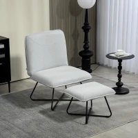 HOMCOM Poltrona Sala de Estar com Apoio para os Pés Poltrona Relax com Pés de Aço em Forma de Cruz Cinza Claro(m-6)