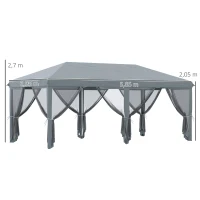Outsunny Tenda Dobrável 585x295x270 cm Tenda de Jardim com 6 Mosquiteiros Bolsa de Transporte e Estrutura de Aço Cinza(m-3)