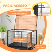 PawHut Gaiola para Cães com Parte Superior Rebatível Suporte de Tigelas Bandeja Amovível Rodas e Porta Dupla 109x72x79 cm Preto(m-6)