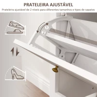 HOMCOM Móvel Sapateira Estilo Francês Sapateira com 2 Gavetas Prateleiras Ajustáveis para 16 Pares de Sapato 84x29x109 cm Branco(m-5)
