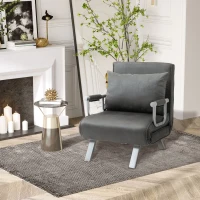 HOMCOM Modern Chair Bed Sleeper Foldable Portable Armchair Bed with Pillow for Living Room, Bedroom and Guest Room, Grey(m-12)