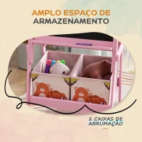 AIYAPLAY Cavalete para Crianças 2 em 1 Arsósia Infantil com Dupla Face 2 Caixas de Arrumação com Estampa em Animais 49x53,5x113 cm Rosa(m-5)