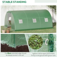 Outsunny polykas inloop polytunnel 4.5 x 3 m serre met 6 ramen serre vorstbescherming stalen buis donkergroen(m-7)