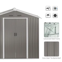 Outsunny Outdoor Garden Shed Storage, Backyard Steel Utility Tool Shed, Lawn Garage Building Organizer w/Sliding Door, Gable Roof, 1.94x1.1x1.84m, 4 Vents-Gray(m-7)