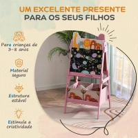 AIYAPLAY Cavalete para Crianças 2 em 1 Arsósia Infantil com Dupla Face 2 Caixas de Arrumação com Estampa em Animais 49x53,5x113 cm Rosa(m-6)