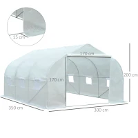 Outsunny Tunnelkas met 6 oprolbare ramen, deur met ritssluiting, scheurbestendige folie, metalen frame, 3,5 x 3 x 2 m, wit(m-3)