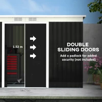 Outsunny 9ft x 4ft Corrugated Garden Metal Storage Shed Outdoor Equipment Tool Box with Foundation Ventilation & Doors Dark Grey(m-5)