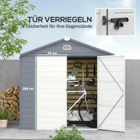Outsunny Szopa na narzędzia, domek ogrodowy z oknem wentylacyjnym, plastik, metal, 240 x 190 x 228, szary(m-5)